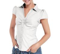 Generisch Blusa de cuadros para mujer, blusa de manga larga para Oktoberfest, camisa de franela, informal, de algodón, a cuadros, con botones, cuello en V, parte superior