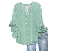 Generisch Blusa de cuello en V para mujer, elegante, monocolor, manga corta, mangas ruffle, tops de verano, túnica floral, túnica de doble capa, manga 3/4, estampado de tallas grandes, parte superior