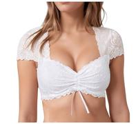 Generisch Blusa de encaje para mujer, 1 pieza, con aros, elegante, tirolesa, blusa tirolesa, blusa de encaje para Oktoberfest, lencería veraniega, Blanco, XXL