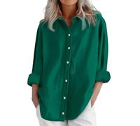 Generisch Blusa de lino de manga larga para mujer, blusas informales, holgadas, vestido a cuadros para mujer, verde menta, M