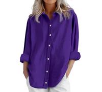 Generisch Blusa de lino de manga larga para mujer, blusas informales, holgadas, vestido a cuadros para mujer, morado, XXL