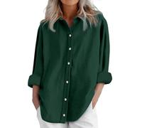 Generisch Blusa de lino de manga larga para mujer, blusas informales, holgadas, vestido a cuadros para mujer, verde, M