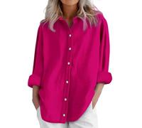 Generisch Blusa de lino de manga larga para mujer, blusas informales, holgadas, vestido a cuadros para mujer, Rojo sandía, XXL