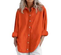 Generisch Blusa de lino de manga larga para mujer, blusas informales, holgadas, vestido a cuadros para mujer, naranja, M