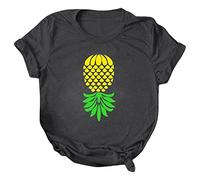 Generisch Blusa de manga corta con estampado de piña casual para mujer, cuello redondo, camiseta suelta, top sexy, gris oscuro, L