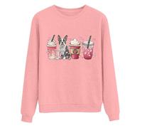 Generisch Blusa de manga larga con estampado de San Valentín para mujer, cuello redondo, estilo 02, Rosa., L
