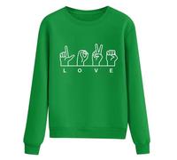Generisch Blusa de manga larga con estampado de San Valentín para mujer, cuello redondo, estilo 04, verde, L