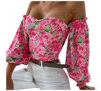 Generisch Blusa de manga larga con estampado floral para mujer, Rosa., XL