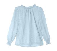Generisch Blusa de manga larga con volantes y malla flocada, con puños elásticos, elegante cuello alto para niños pequeños, adolescentes, vestido de fiesta, azul claro, 12-13 años