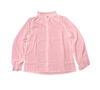 Generisch Blusa de manga larga para niña con ribete de volantes, cuello alto, camisa informal de color liso, ajuste holgado, camiseta de primavera y verano para niños de 5 a 14 años, Rosa., 13-14 años