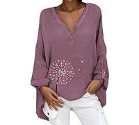 Generisch Blusa de manga suelta más casual cuello en V camisa de tamaño superior para mujer blusa floral para mujeres señoras diablo, morado, 4XL