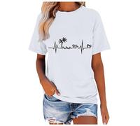 Generisch Blusa de mujer con cuello en V, cuello redondo, corte holgado, cuello en V, corte holgado, blusa con mangas de ala, Blanco, XXL