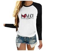 Generisch Blusa de mujer de San Valentín con mangas en forma de corazón cuello redondo casual para un día largo perfecto, Negro , 3XL