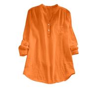 Generisch Blusa de muselina para mujer, blusa de lino de gran tamaño, algodón y lino, cuello en V, blusa larga de gran tamaño, camiseta de manga larga, túnica, tallas grandes, camiseta de lino, ligera
