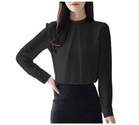 Generisch Blusa de muselina para mujer, versión coreana de manga larga, holgada, camisa de gasa para el vientre, moda con temperamento, estilo extranjero, camisa pequeña, Negro , XXL
