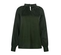 Generisch Blusa de satén para mujer, manga abultada, camisas de seda, cuello redondo, elegante camiseta de trabajo, suéter sexy para mujer, verde, XL