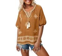 Generisch Blusa de talla grande con ribete de borlas y encuadernación ornamental. Se puede combinar fácilmente con jeans. Perfecto para primavera, así como lavable a máquina y a mano, naranja, L