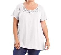 Generisch Blusa de túnica para mujer, talla grande, color liso, multicolor, con ribete de ganchillo, elegantes blusas para mujer, Blanco, 5XL