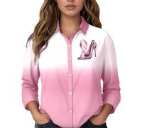 Generisch Blusa informal de manga larga con estampado floral para el mes de concienciación del cáncer de mama como parte superior cómoda para el día a día, Rosa., XL