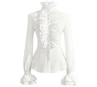 Generisch Blusa medieval para mujer con elegantes volantes punk para una inspiración histórica, Blanco, XL