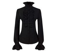 Generisch Blusa medieval para mujer con elegantes volantes punk para una inspiración histórica, Negro , S