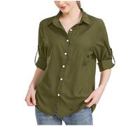 Generisch Blusa Mujer Elegante Casual Color Sólido Sombrilla Camisa con Bolsillo de Cremallera para Mujer, verde, XXL