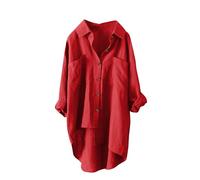 Generisch Blusa Negra Festiva Mujer Simple Manga Larga Temperamento Top con Doble Bolsillo Blusa para Mujer Invierno, rojo, 4XL