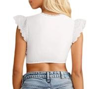 Generisch Blusa sexy de encaje para Oktoberfest Girl Dirndl Blusa Mujer Blanco Encaje Blusa tirolesa Manga Corta / Media Manga Trachtenbluse Elegante Blusa tirolesa, Blanco n.º 5., S