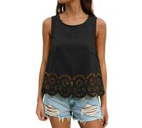 Generisch Blusa sin mangas con encaje acampanado patrón de agujeros de verano moda casual top para mujer en cuello redondo sin mangas ideal con vaqueros, Negro , XL