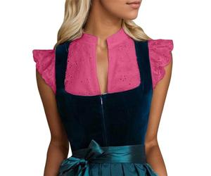 Generisch Blusa tirolesa para mujer con encaje, manga corta, cuello en V, Oktoberfest, cosplay, elegante, festiva, clásica, lujosa, romántica, princesa, elegante, elegante, boda, tradición, rojo, S