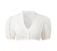 Generisch Blusa tirolesa para mujer, sexy, transparente, cuello de pico, elegante blusa de encaje hollow out, blusa tradicional tradicional para Oktoberfest, Blanco, L
