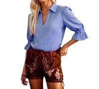 Generisch Blusa tradicional tradicional tirolés para mujer, manga corta, cuello alto, botones de corazón, Oktoberfest, festival popular, carnaval, tirolesa, blusa tradicional, elegante camisa
