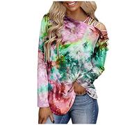 Generisch Blusas de hombro frío Casual Tie-Color Tops Camisa T-Manga larga suelta Blusa para mujer Blusa para mujer Sudadera con capucha señoras sexy, marrón, L
