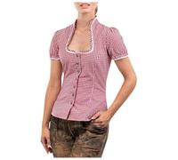 Generisch -Bluse für Damen mit kariertem Spitzenbesatz U-Ausschnitt kurzärmig perfekt für Bierfest als Freizeitkleidung, rojo, M
