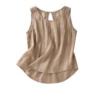 Generisch Blusentop Damen Leinen Top Damen Große Größen Tanktop, Musselinbluse, Basic Unterhemden, Locker Sommertop, Lässig Leinenttop , Ärmellose Trägertop, Oversize Weste, bequeme Trägershirt, café