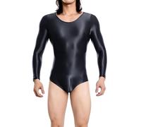 Generisch Body de cuerpo entero para hombre, brillante, de manga larga, muy elástico, para fiestas, clubs, para carnaval, fiesta temática, disfraz de carnaval, Negro , XL
