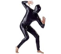 Generisch Body de piel para hombre, con aspecto mojado, para hombre, ajustado, con cremallera, para fiesta, club, elástico, para carnaval, disfraz, Negro , XXL