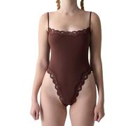 Generisch Body para mujer de danza - Mono de tirantes delgados con encaje, camiseta interior moldeadora, sin mangas, cuello cuadrado, corte ajustado, mono ligero y cómodo 0, marrón, M