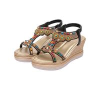 Generisch Bohemia Sandalias de Cuña, Sandalias Plataforma Mujer Verano Espadrilles- Punta abierta Zapatos ortopédicos Tobillo Elástico Trenzado Sandalias de Playa Sandalias de Playa Estilo étnico