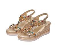 Generisch Bohemia Sandalias de Cuña, Sandalias Plataforma Mujer Verano Espadrilles- Punta abierta Zapatos ortopédicos Tobillo Elástico Trenzado Sandalias de Playa Sandalias de Playa Estilo étnico