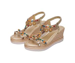 Generisch Bohemia Sandalias de Cuña, Sandalias Plataforma Mujer Verano Espadrilles- Punta abierta Zapatos ortopédicos Tobillo Elástico Trenzado Sandalias de Playa Sandalias de Playa Estilo étnico