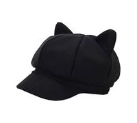 Generisch Boina de invierno con orejas de gato lindas gorra boina clásica para mujer gorra de color sólido gorra de pintor gorra vintage gorra niño 1 año, Negro , talla única