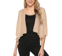Generisch Bolero de gasa para mujer, elegante, cárdigan de verano, chaqueta corta y ligera, chaqueta de hombro festiva, transparente, con mangas 3/4, cómoda camisa para el tiempo libre, dorado, M