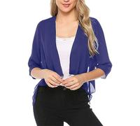 Generisch Bolero de gasa para mujer, elegante, cárdigan de verano, chaqueta corta y ligera, chaqueta de hombro festiva, transparente, con mangas 3/4, cómoda camisa para el tiempo libre, azul, M
