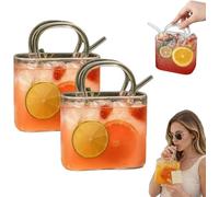 Generisch Bolsa de cristal para bebidas, bolsas de cristal únicas de 26 onzas con asa integrada, jarrón para flores, bolsa de cristal de vino, regalos estéticos para mujeres, fiestas, bares (blanco ×
