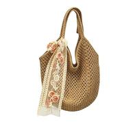 Generisch Bolsa de ganchillo, diseño de malla con encaje de rosas y cinta, en una estructura hueca, calada, informal, de punto, para compras, vacaciones, toallas y artículos de cosmética