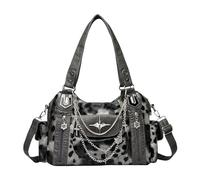 Generisch Bolso de mano de mujer gótico con cadenas y cruces, estilo vintage Y2K, bolso de la compra, bolso de hombro hobo City Bag para el día a día, ropa de calle y trajes punk, Gris Leopardo