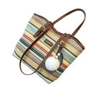 Generisch Bolso de mano de paja informal para las vacaciones, para mujeres, mujeres, niñas, madres, viajeros en la piscina, para ir de compras en picnics en conciertos de vacaciones, carbón, Siehe