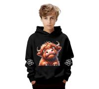 Generisch Bonita sudadera con capucha con estampado de vaca para niños, sudadera de forro polar con chaqueta infantil informal para uso diario y exterior, Negro , 3-4 años