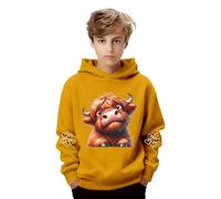 Generisch Bonita sudadera con capucha con estampado de vaca para niños, sudadera de forro polar con chaqueta infantil informal para uso diario y exterior, amarillo, 3-4 años